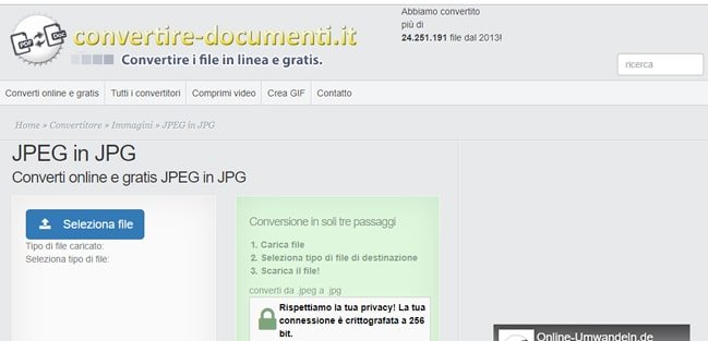Convertire file Jpeg o Jpg con un programma da browser
