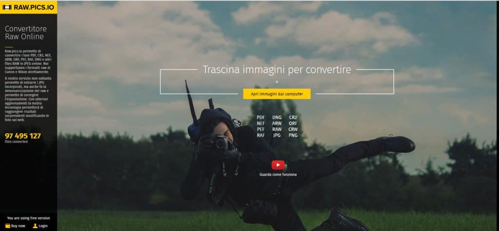 Convertire file Raw in Jpeg con siti online